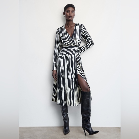 Mango Striped Midi Wrap Dress - Picture 2 of 13